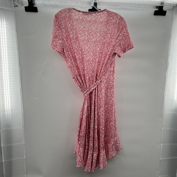 MS Basic Floral Short Sleeve Wrap Dress Pink/Multi Size Medium Above Knee - Picture 7 of 9